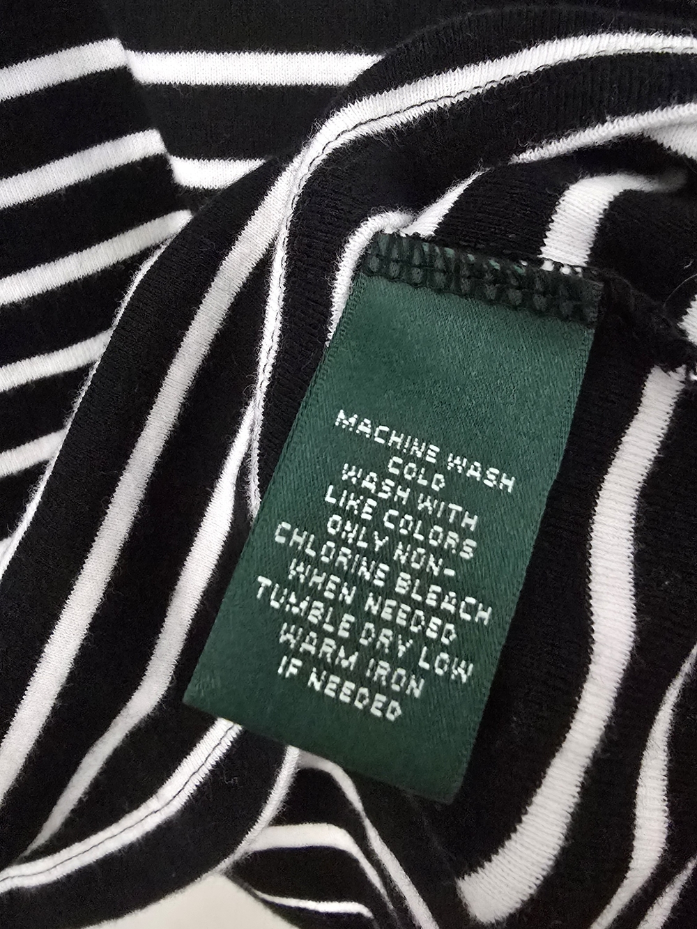 Ralph Lauren Black & White Striped Henley Top, 3/4 Sleeves, Euc - Picture 3 of 4